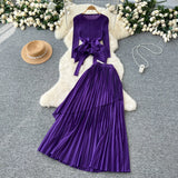 Fongt Sense T-Shirt With Irregular Hem Pressure Folding Blouse High-Waisted Half-Body Skirt