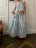 Fongt Style French Blue Holiday Vest Sleeveless Dress High-End Vest Half Dress Two Sets