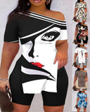New Fashion Leisure Oblique Collar Shoulder Print Suit-Outfit