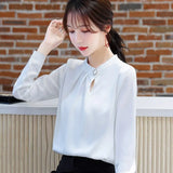 OL Workwear Blouse Shirt Women Plain Korean Long Sleeve Satin Top Female 2020 New Autumn White Chiffon Shirt Plus