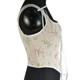 Fongt French Small Broken Flower Strap Fish Bone Corset Short Vest Bustier Crop Early Spring New