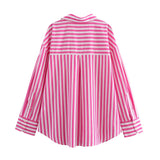 Fongt Casual Shirt 2025 Spring And Summer Temperament Long-Sleeved Collar Loose Striped Print Female Top