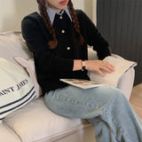 Sense Polo Got Fake Two Knitted Cardigan Women's 2024 Spring Shirt With College Style Sweater Coat In The Collar.-Outfit
