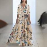 Fongt Shein Temu Explosion Walk Show V-Neck Explosion Printed Long Dress