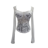 Fongt Shot With Chest Pad Hottie Letter-Print Lace Splicing Mesh T-Shirt T-Shirt 6231