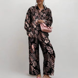Fongt 2024 New Women's Temperament Commuter Loose Print Long Sleeve Wide-Leg Pants Fashion Suit