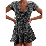Fongt Summer Dress V Neck Flounce Type Tie A Line Show Thin Dress-Outfit
