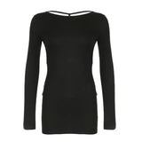 Fongt Woman Hollow Out Open Back Small Design Long-Sleeved Dress Round Collar High Waist Slim Wrap Buttock Short Skirt-Outfit