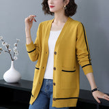 Fashion Women Cardigan Casual 2022 Autumn v Neck Sweater Soft Knitted Korean Single Breasted Pocket Jacket Coat