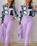 Series) 2023 Women's Red Print Shirt Pantsuit-With A Belt-Outfit