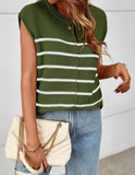 Fongt Women's Knit Sweater Vest Sleeveless Jumper Striped Seam Bone Stitching Casual Women's