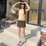 Girls Short Beige Lace Knitted Sling Vest New Sleeveless Underwear In Spring And