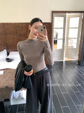 Fongt Xixi 2025 Autumn New White Standard Long-Sleeved High-Neck Knitted Top Sweater Female 89608