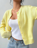 Fongt And Winter Sweater Women's Fashion Thin Round-Neck Long Sleeve Button Short Loose Cardigan Top Coat