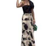 Fongt New Niche Stereo And Superimposed Diagonal Collar Top Elastic Waist Group Suit-Outfit