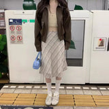 Fongt Chic Spring French Retro High Waist Cover Span Versatile Color Check Bag Buttock Skirt Fishtail Skirt Skirt Woman-Outfit