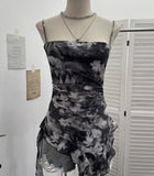 Fongt Sling Sleeve Vest Women Wearing Slimming Net Yarn Irregular Ribbon Sleeveless Top 1227