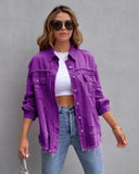 Fongt New Long-Haired Burrowed Denim Jacket Women Autumn Winter Long Sleeve Casual Collar Top