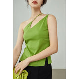 Irregular Collar Sleeveless Camis Regular Waist Midweight Women Tops Office Lady Solid Cotton Spring Camisole