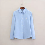 New Artistic Animal Embroidery White Shirt Women Solid Oxford Long Sleeve Shirt Small Fresh High Quality Brand