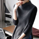 Fongt Autumn New Women's Knitted Women's Jacket Head Long Half-High Collar Open Fork Outside With Sweater Vest Vest Skirt