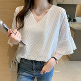 Fongt Chiffon Shirt Short-Sleeved Women's Summer Dress 2023 New Fashion Small Shirt Flared Sleeve Top-Outfit