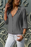 Black Loose Shirts Lapel Button Up Long Sleeve