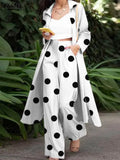 Women Urban Tracksuit 2PCS Spring Long Sleeve Blouse Wide Leg Trousers Suits ZANZEA Bohemian Polka Dot Pant Sets