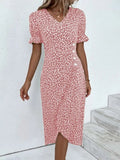 Fongt Large Number Of New 2025 Summer Hot Sales Geometric Collage Bubble Sleeve Irregular Pendulum Dress