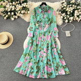 Fongt Retro Breeze Mashed Floral Shirt Collar Dress Women's Spring Waists Thin Senior Sense Light Luxury Big Dress