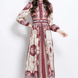 Fongt Retro Lantern Sleeve Single Buckle Positioning Print Dress Female Elegant Thin Temperament Dress