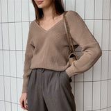 Oversized Long Sleeve Knitted V Neck Women Pullovers Sweater 2021 Autumn Winter Fashion Casual Female Y2K