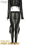 Perspective Mesh Tulle Round Neck Two-Piece Set Women'S Sexy Tight Long Sleeve Top + Split Pants With 2-Piece Club