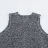 Fongt Collar Double Zipper Knitted Vest Vest 2025 Spring Loose Short Sweater Cardigan Woman