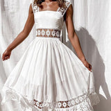 Fongt New Fashion Lace Sleeveless Splicing Large Swing Dress Dress