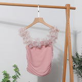Three-Dimensional Flower Shoulder Sling Vest On Both Sides Of The Folding Mesh Repair Sleeveless Top