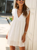 Casual Black White Summer Women's Dresses 2022 Lace V-neck A-line Sleeveless Smock Dress High Waist Loose Beach