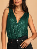 women tank tops Sequin Summer Deep V-Neck Backless Evening Jumpsuit Basic Sleeveless Tanks y2k crop top Female 2023 New-Outfit