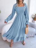 Shooting 2025 Spring And Summer Leisure Side Horn Sleeves Big Swing Lotus Leaf Side Dress Women's