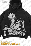 clothes Zip Up Skeleton Printing Sweatshirts Retro Oversized Hoodie Streetwear Coat Harajuku Men's Jacket Autumn Hoodies