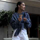 Fongt 2023 New Women's Red Plaid Shirt With Women's Casual Design Sense Loose Long-Sleeved Shirt-Outfit