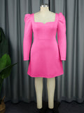 Fongt Elegant Square Collar Long Sleeve Dress Banquet Party Bareback Bow Dress Dresses Dresses