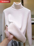 Thicken Sweater Womens Casual Warm Velvet Lined Big Size 4xl Knit Pullover Half Turtleneck Poleras Soft Knitwear