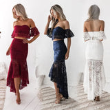 Fongt New Dress Explosive Lace Dress With Chest-Nibbon Temperament Pencil Skirt Two Sets Of Women's Skirt