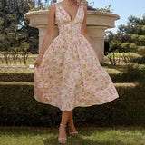 Fongt New Women's Temperament Elegant Fashion Bare Back Print Slings Sexy Dress