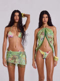 Fongt Spring And Summer Three-Dimensional Flower Beads With Hanging Neck Slings Two-Dress Bikini Skirt Set LX0170