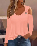 Wise Hot Style Fall Large Size Simple Metal Button V-Neck Shirt Shirt Women's Clothing-Outfit