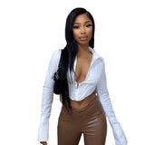 2023 New Women's Sexy Long Sleeve White Shirt Short Top Female Shirt-Outfit