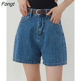 Casual High Waist Denim Shorts Women Summer Pocket Basic Wide Leg A-line Jeans Shorts Femme Summer