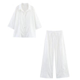 Fongt Women's Explosive Linen Long-Sleeved V-Neck Casual Shirt + Linen Mid-Rise Wide-Legged Trousers